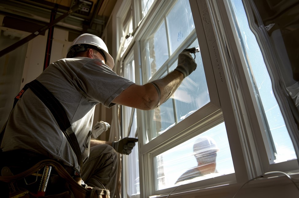 window being replaced on a construction site