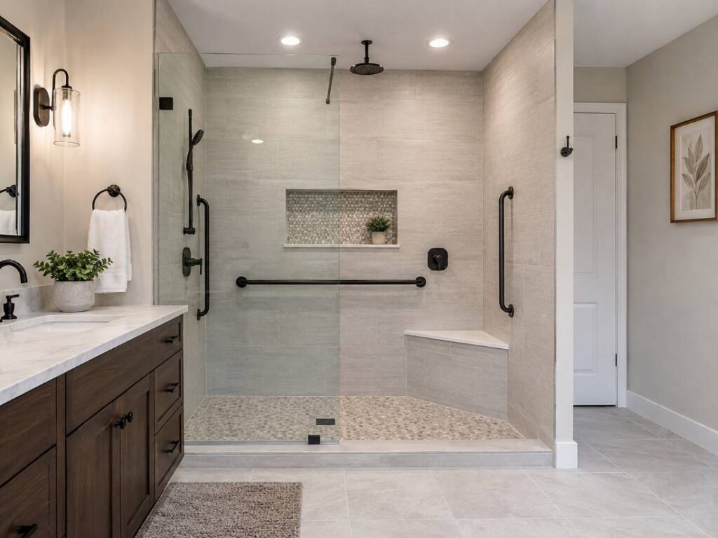 Walk-in shower bathroom renovation for aging in place in Manchester NJ
