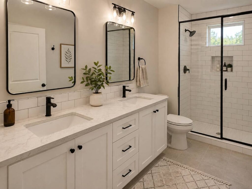 Mid-range bathroom renovation with new vanity and tile in Monmouth County NJ